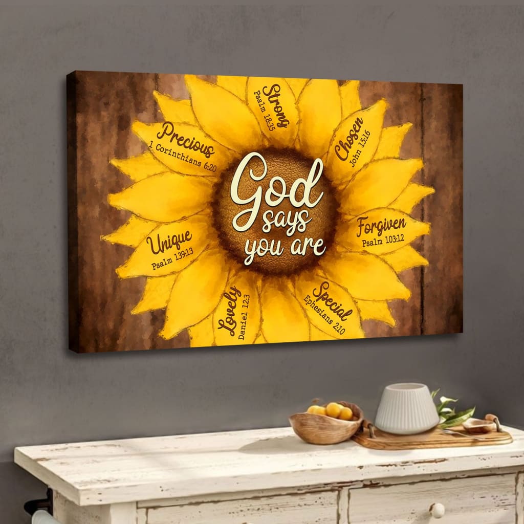 God Says You Are Sunflower Wall Art Canvas Print