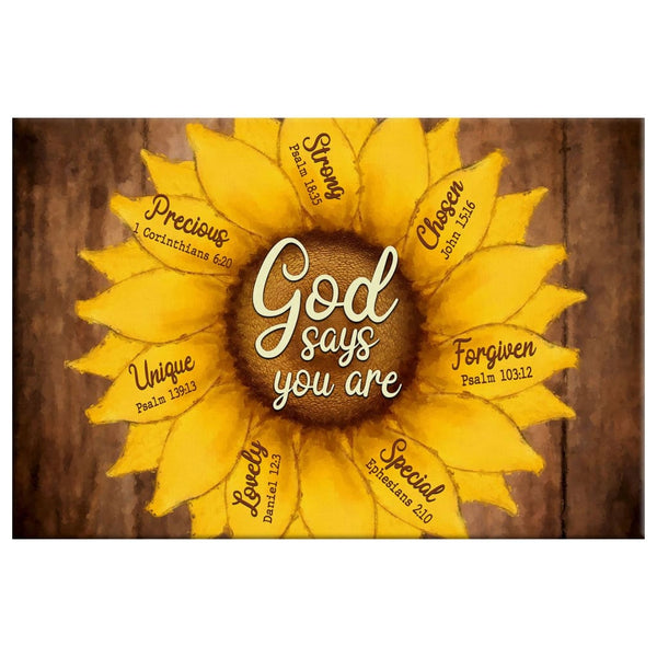 God Says You Are Wall Art Canvas, Sunflower, Christian Sign Wall Art
