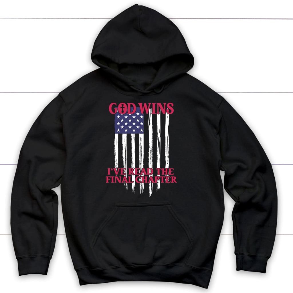 God wins american flag hoodie Black / S