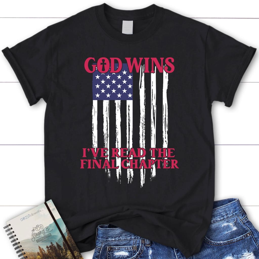 God wins American flag Women’s t-shirt Black / S