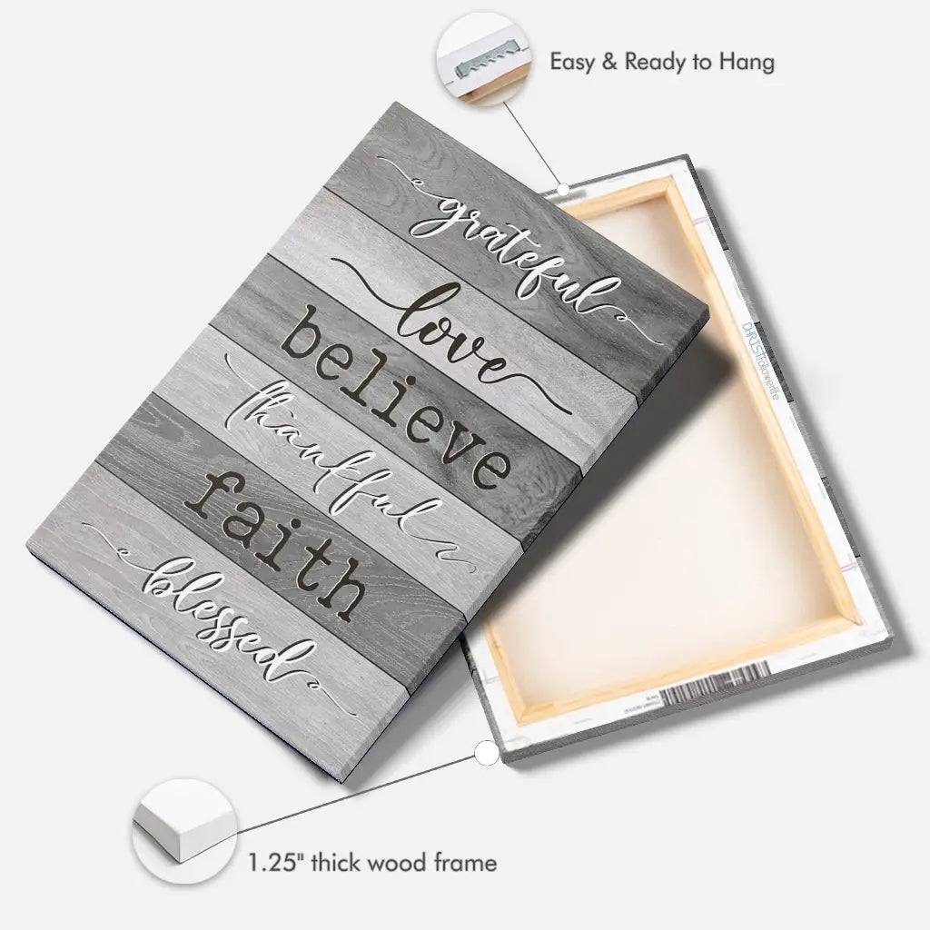 Faith and gratitude Christian canvas, wall art gift for housewarmings, weddings, or times of trial.