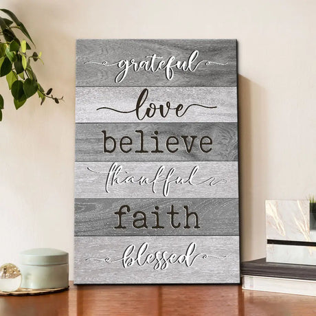 Grateful Love Believe Thankful Faith Blessed Wall Art Canvas Christian Wall Decor