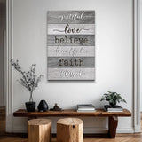 Christian wall art with words of faith and gratitude, inspirational canvas for home and daily encouragement.