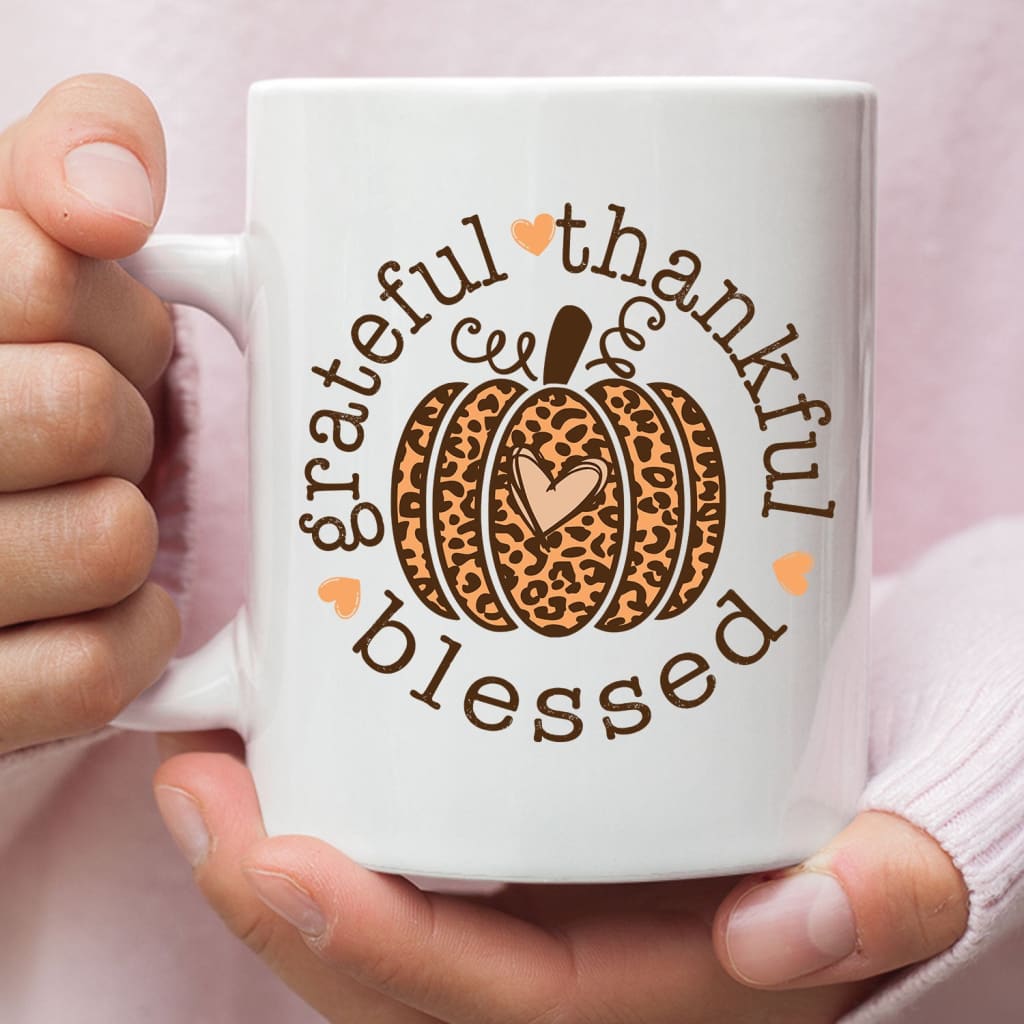Grateful Thankful Blessed Leopard Pumpkin Coffee Mug 11 oz
