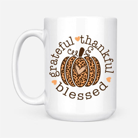 Grateful Thankful Blessed Leopard Pumpkin Coffee Mug 15 oz