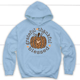 Grateful Thankful Blessed Leopard Pumpkin Hoodie Light Blue / S