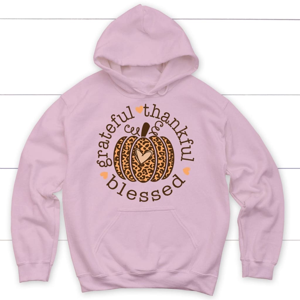 Grateful Thankful Blessed Leopard Pumpkin Hoodie Light Pink / S