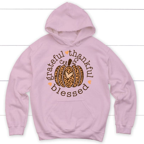 Grateful Thankful Blessed Leopard Pumpkin Hoodie Light Pink / S