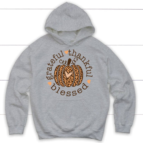 Grateful Thankful Blessed Leopard Pumpkin Hoodie Sport Grey / S