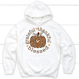 Grateful Thankful Blessed Leopard Pumpkin Hoodie White / S