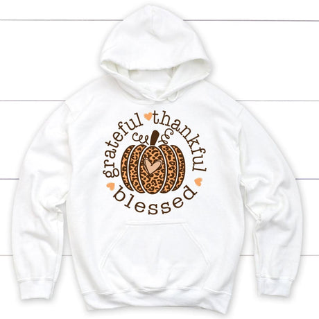 Grateful Thankful Blessed Leopard Pumpkin Hoodie White / S