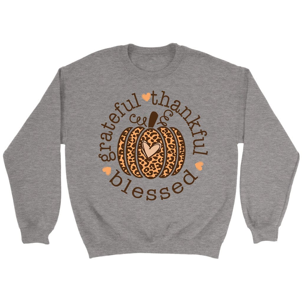 Grateful Thankful Blessed Leopard Pumpkin Sweatshirt Sport Grey / S