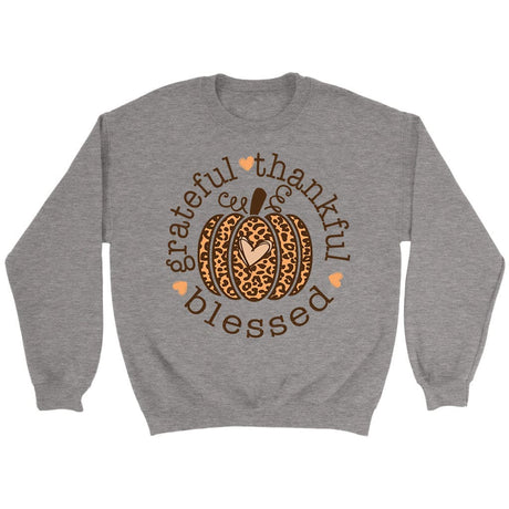 Grateful Thankful Blessed Leopard Pumpkin Sweatshirt Sport Grey / S