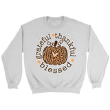 Grateful Thankful Blessed Leopard Pumpkin Sweatshirt White / S