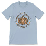 Grateful Thankful Blessed Leopard Pumpkin Women’s T-shirt Light Blue / S