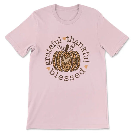 Grateful Thankful Blessed Leopard Pumpkin Women’s T-shirt Pink / S