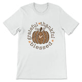 Grateful Thankful Blessed Leopard Pumpkin Women’s T-shirt White / S