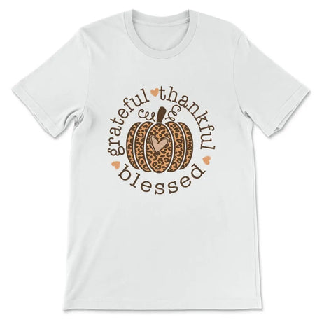 Grateful Thankful Blessed Leopard Pumpkin Women’s T-shirt White / S