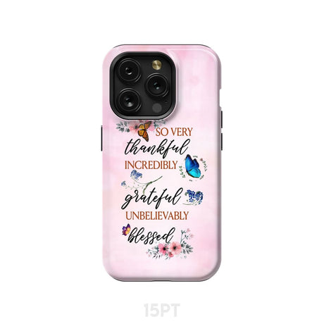Grateful thankful blessed phone case Butterfly floral Christian cases iPhone 15 Pro / Tough