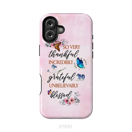 Grateful thankful blessed phone case Butterfly floral Christian phone cases iPhone 16 Plus / Tough Case