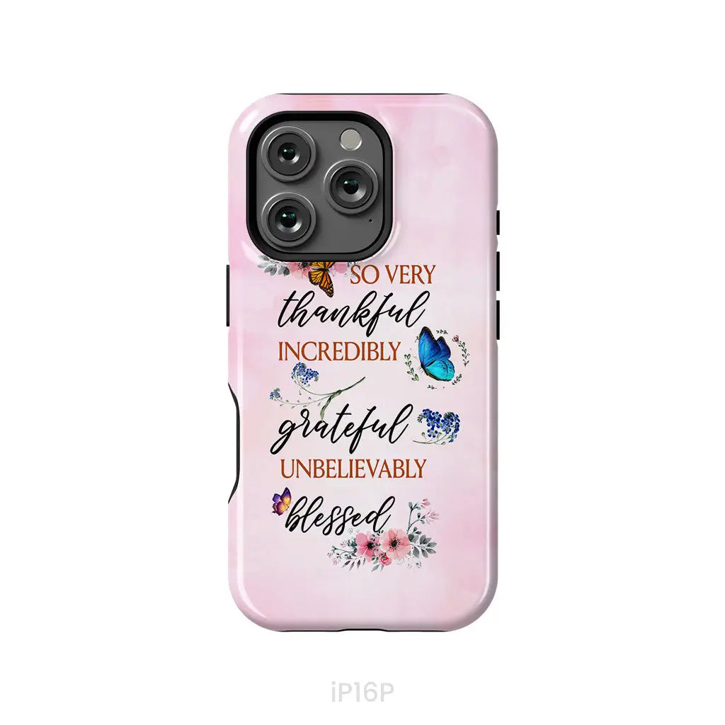 Grateful thankful blessed phone case Butterfly floral Christian phone cases iPhone 16 Pro / Tough Case