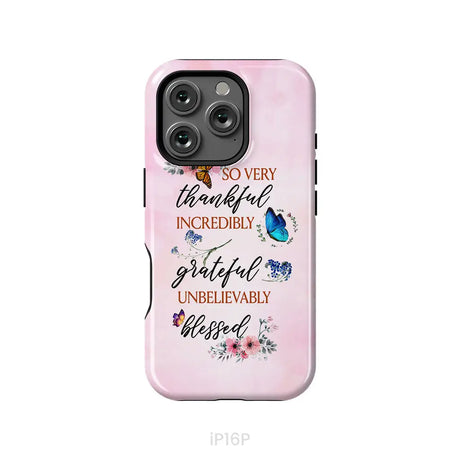 Grateful thankful blessed phone case Butterfly floral Christian phone cases iPhone 16 Pro / Tough Case