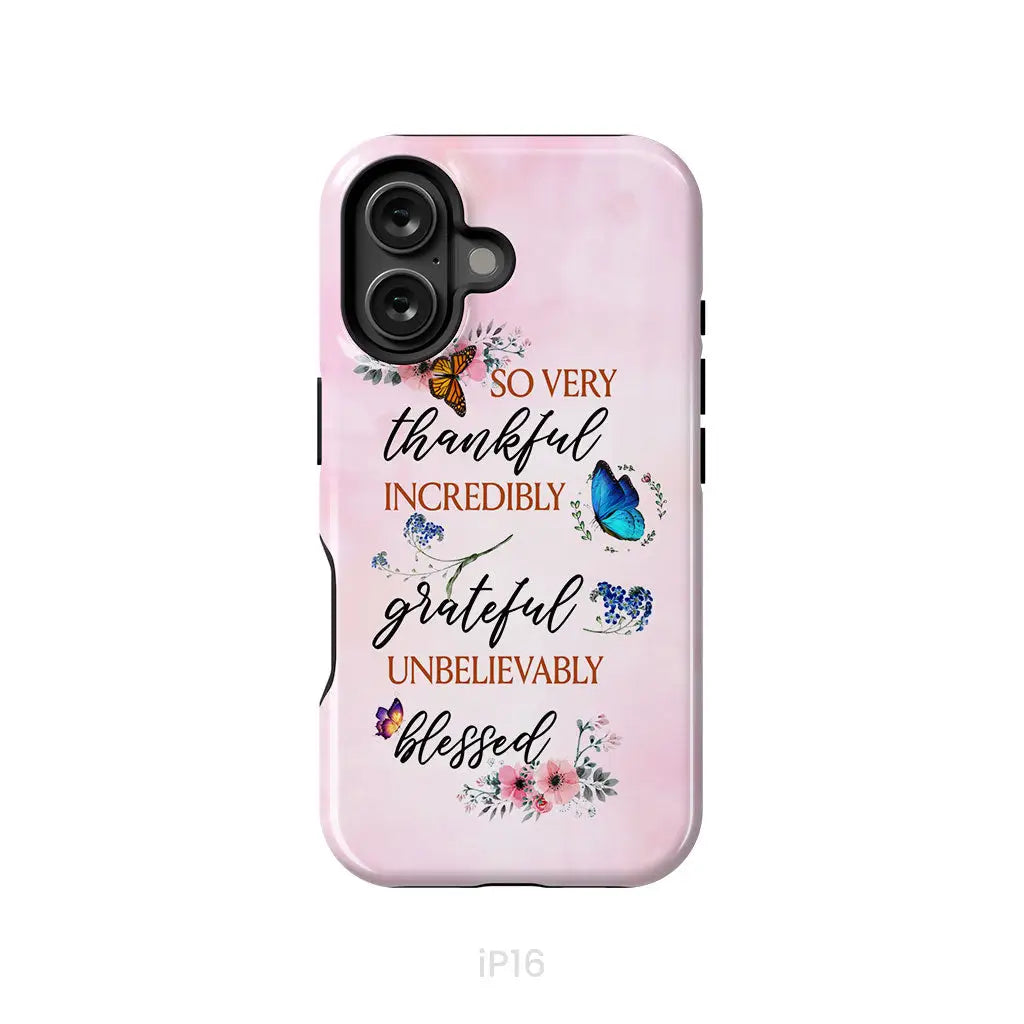 Grateful thankful blessed phone case Butterfly floral Christian phone cases iPhone 16 / Tough Case