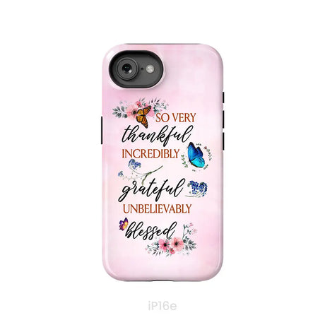 Grateful thankful blessed phone case Butterfly floral Christian phone cases iPhone 16e / Tough Case