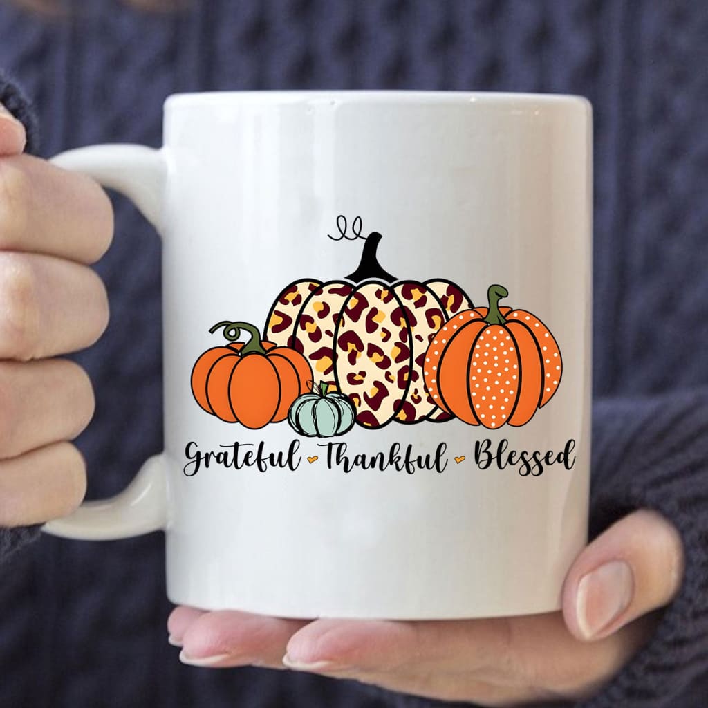 Grateful Thankful Blessed Pumpkin Fall Coffee Mug 11 oz