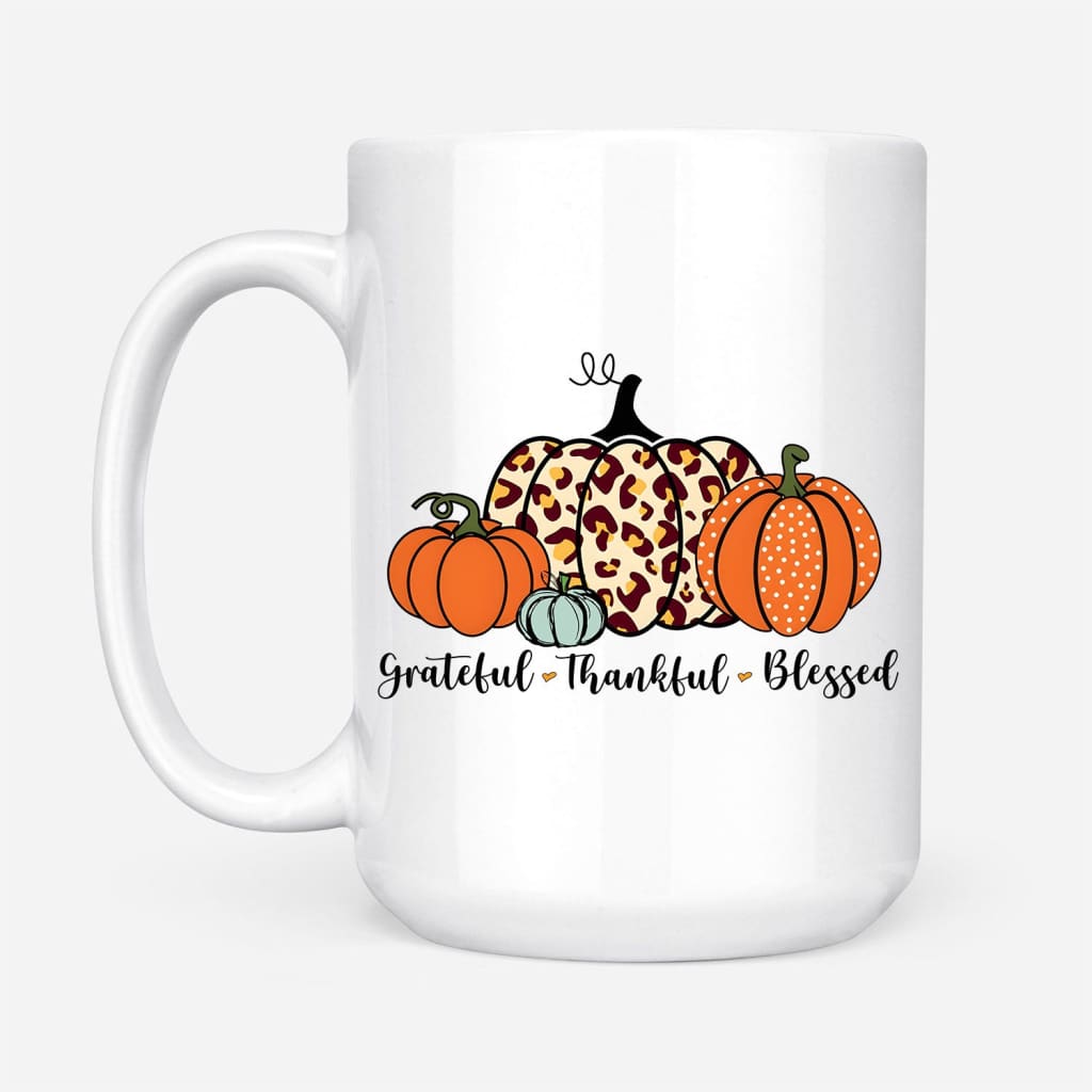 Grateful Thankful Blessed Pumpkin Fall Coffee Mug 15 oz