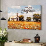 "Great is Thy Faithfulness" wall art canvas featuring an old chapel in a field, perfect Christian home decor.