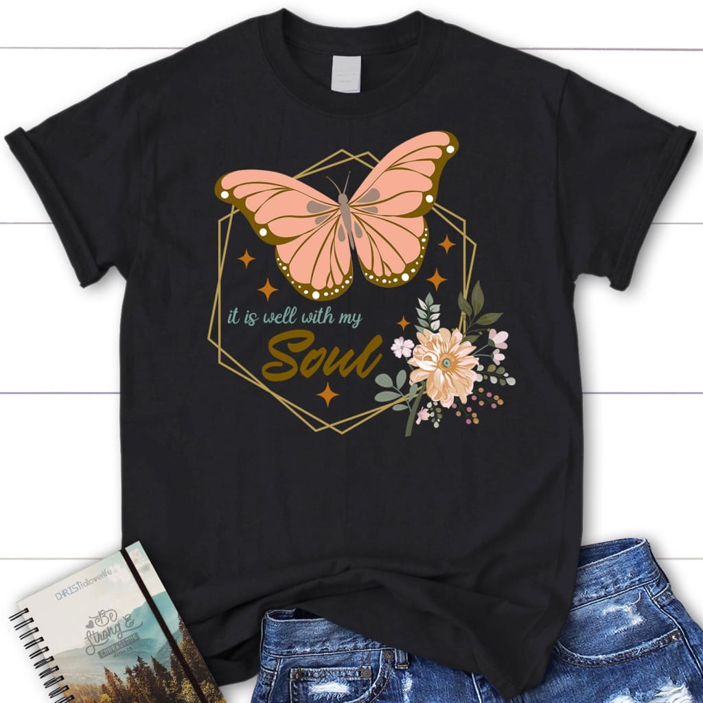 It Is Well with My Soul black Floral print Tee / Tshirt - Fancy