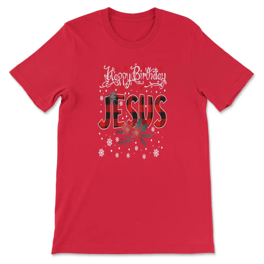 Happy Birthday Jesus Buffalo Plaid Christmas T-shirt Red / S