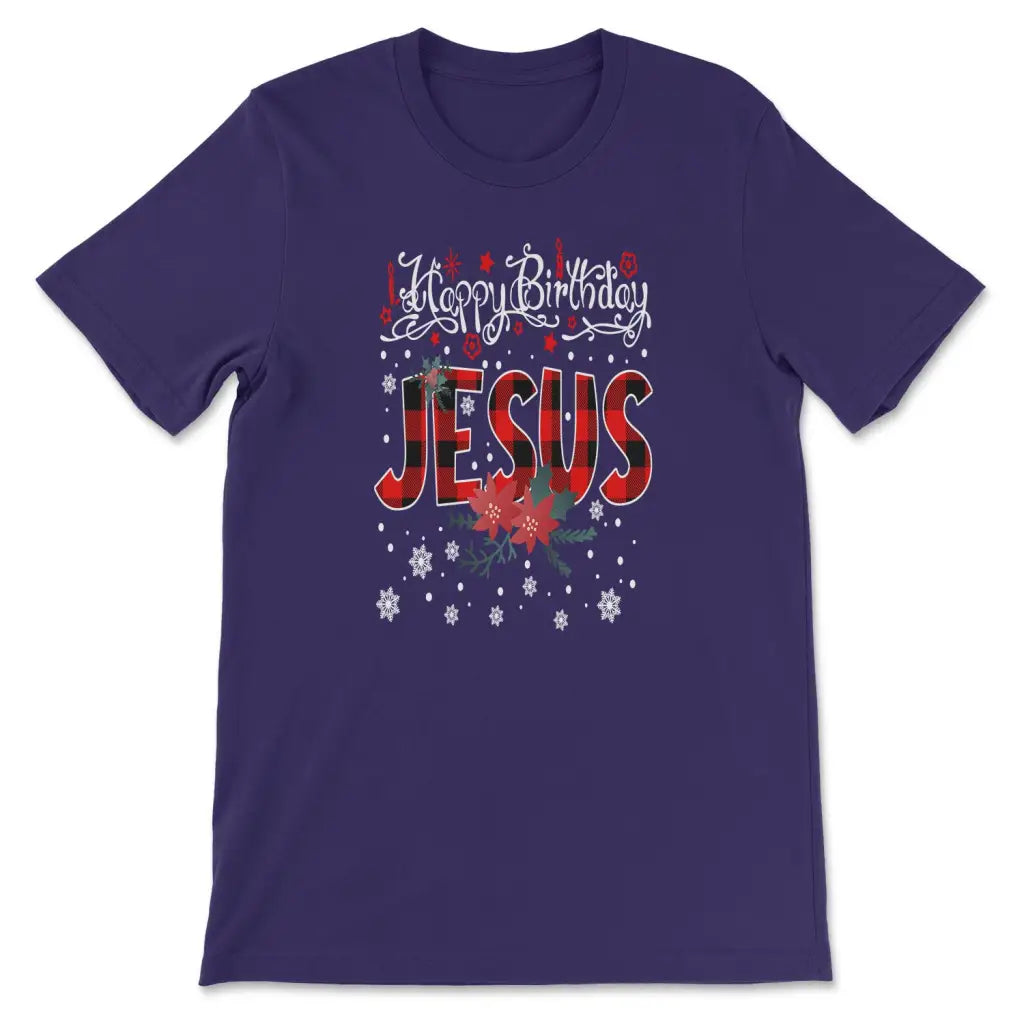 Happy Birthday Jesus Buffalo Plaid Christmas T-shirt Team Purple / S