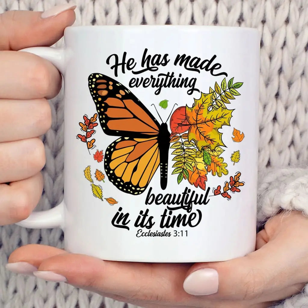 He Has Made Everything Beautiful In Its Time Autumn Leaves Butterfly Coffee Mug