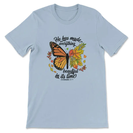 He Has Made Everything Beautiful In Its Time Autumn Leaves Butterfly T-shirt Light Blue / S