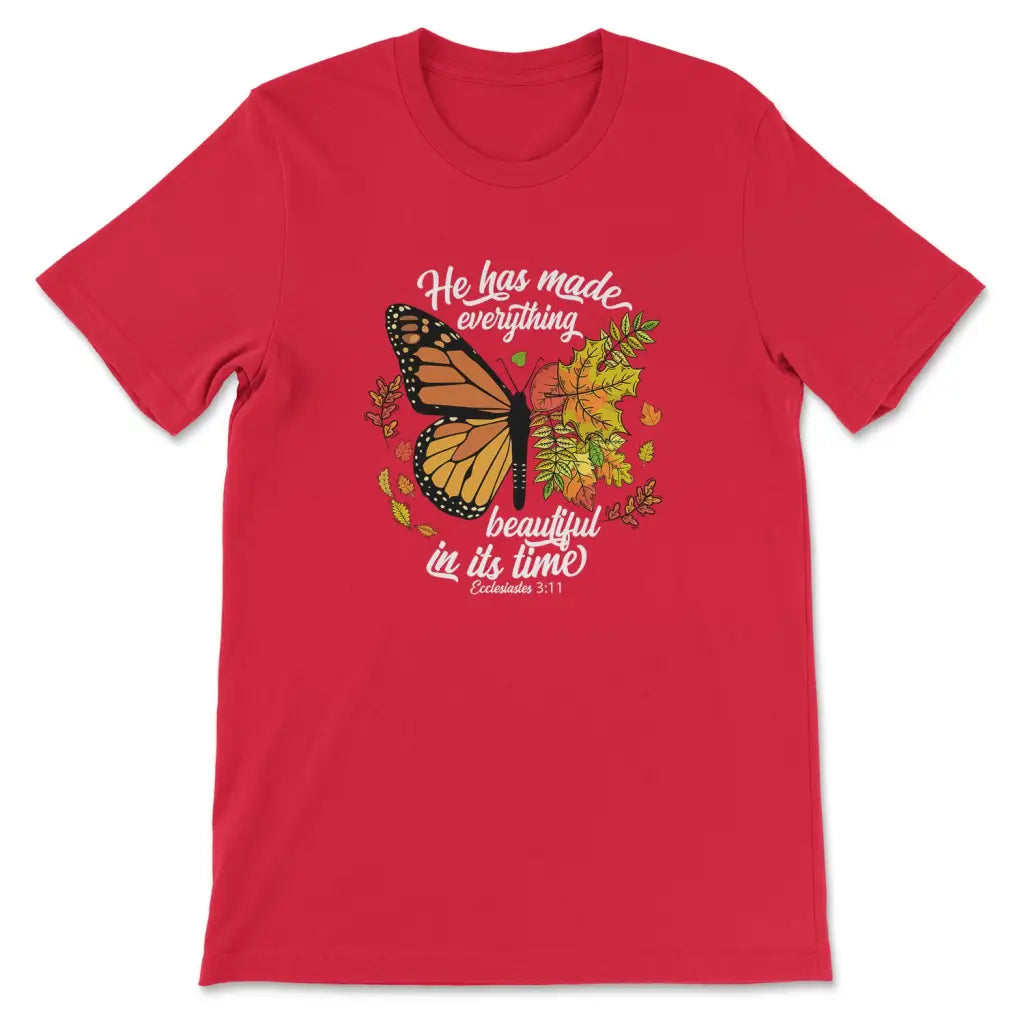 He Has Made Everything Beautiful In Its Time Autumn Leaves Butterfly T-shirt Red / S