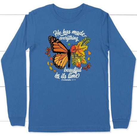 He Has Made Everything Beautiful In Its Time Autumn Long Sleeve Shirt True Royal / S