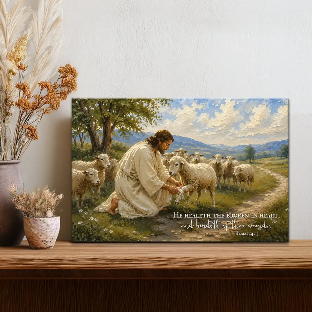 He Healeth the Broken in Heart Psalm 147:3 Christian Wall Art Canvas