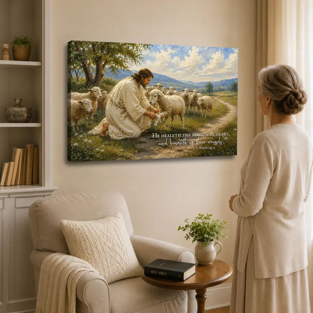 He Healeth the Broken in Heart Psalm 147:3 Christian Wall Art Canvas