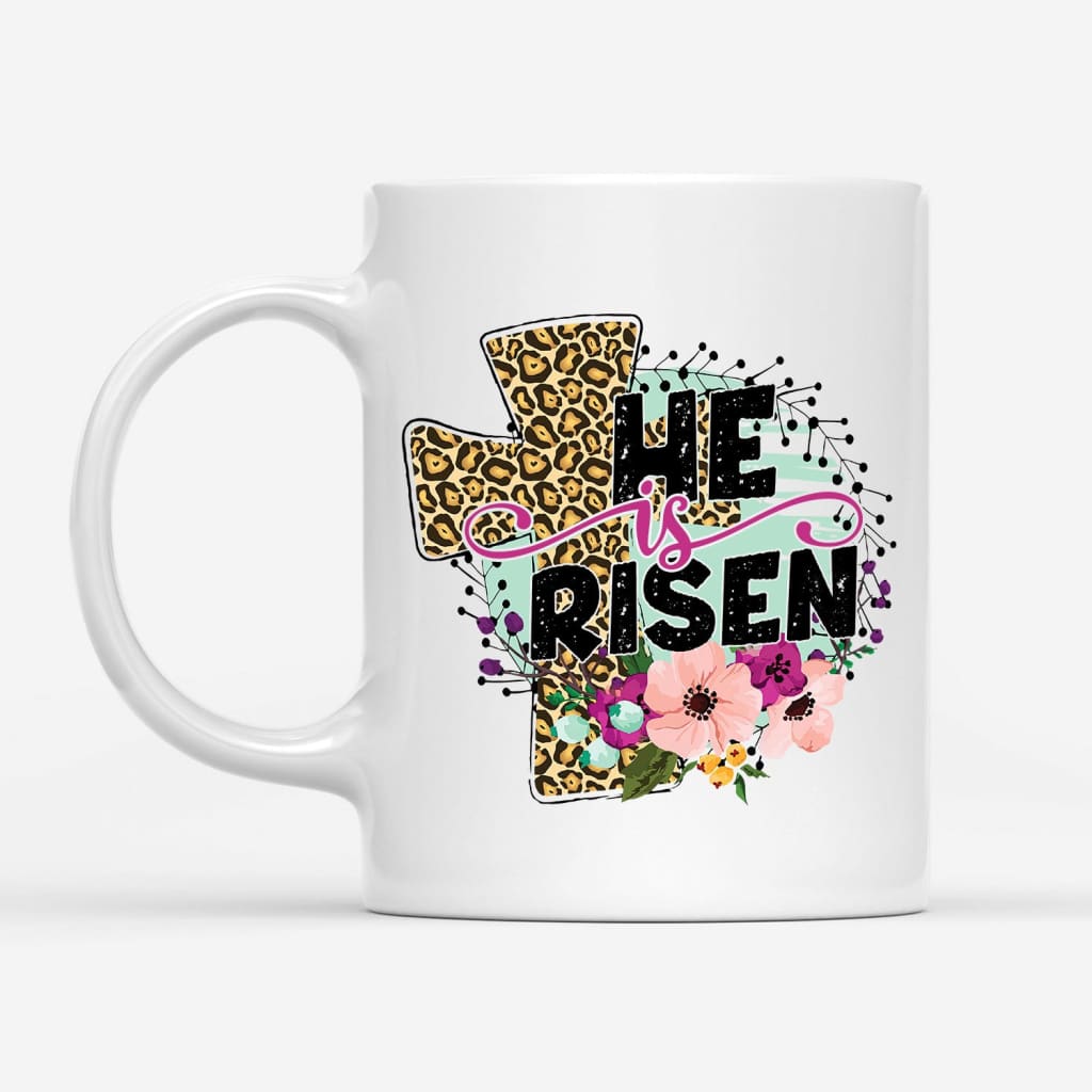 He Is Risen Leopard Cross Coffee Mug For Easter