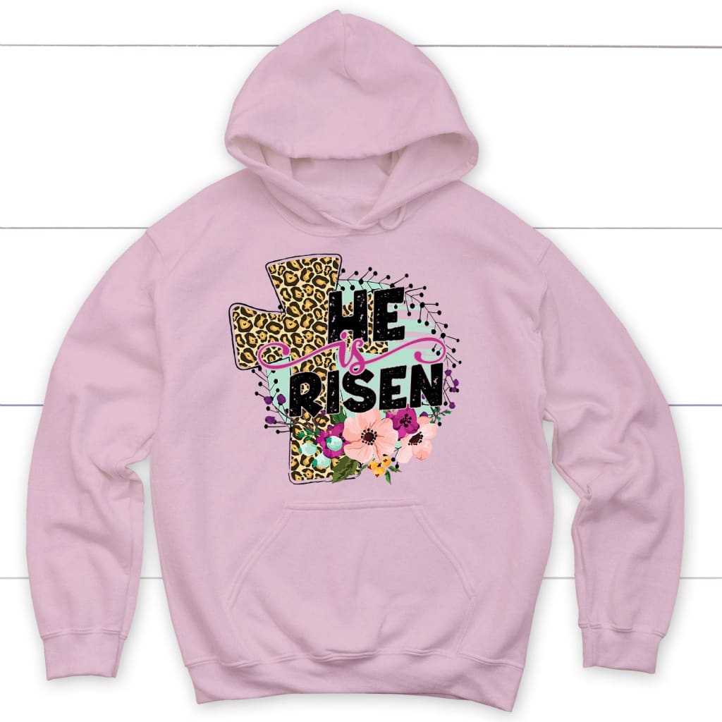 He Is Risen Leopard Cross Hoodie Light Pink / S