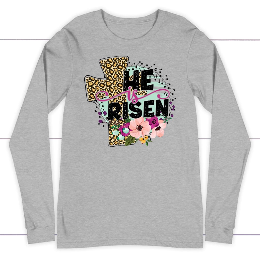 He Is Risen Leopard Cross Long Sleeve Shirt Athletic Heather / S