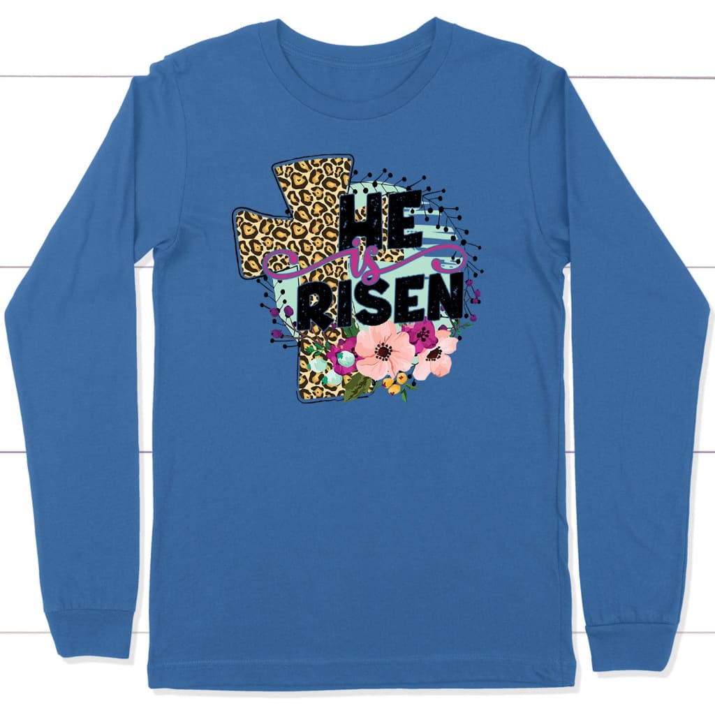 He Is Risen Leopard Cross Long Sleeve Shirt True Royal / S