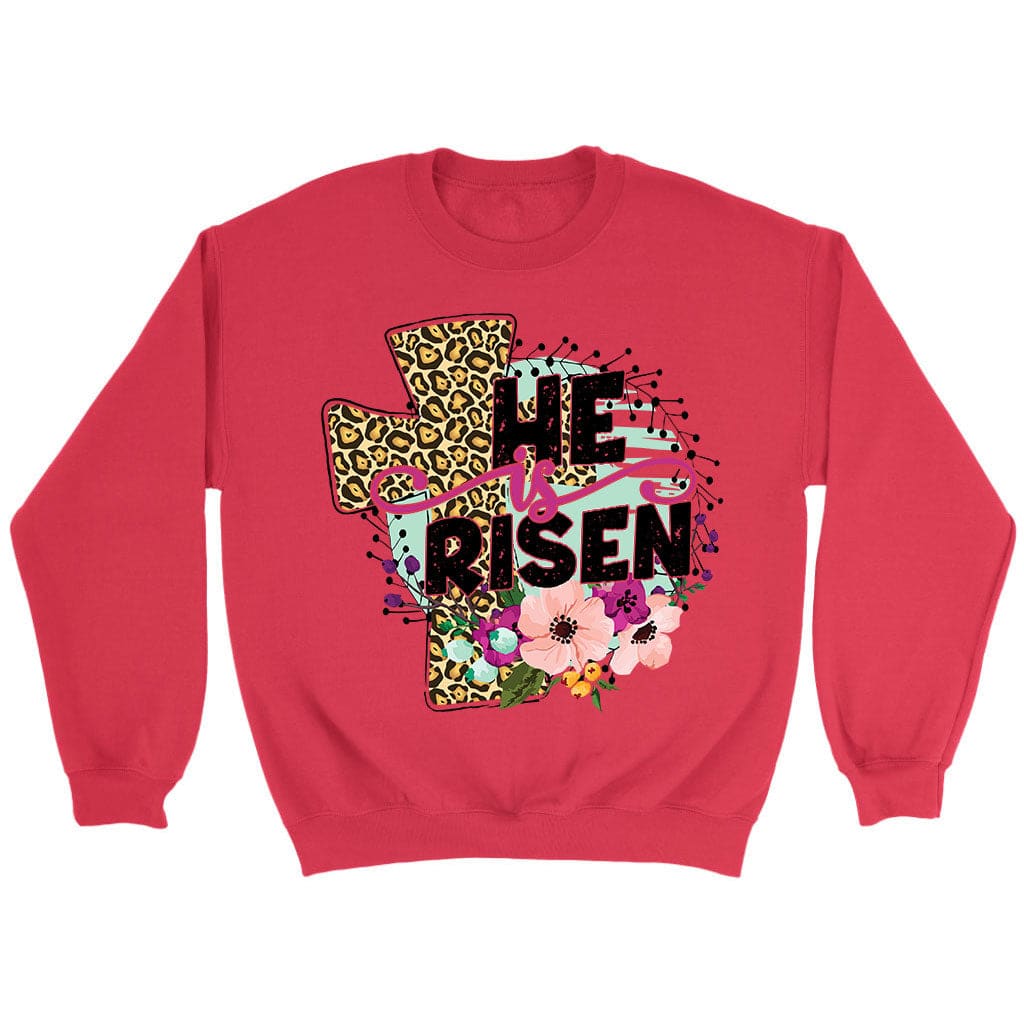 He Is Risen Leopard Cross Sweatshirt Red / S