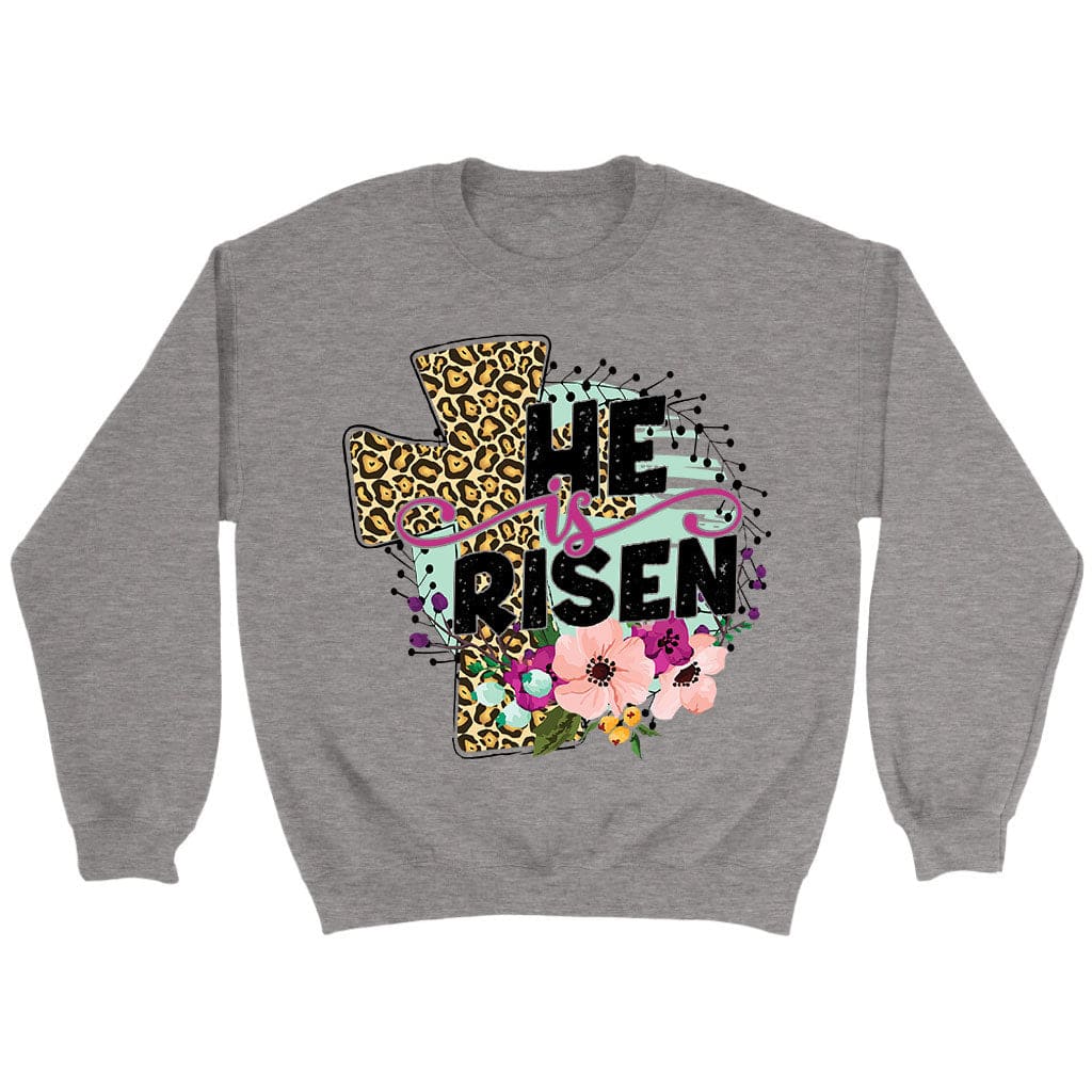 He Is Risen Him Leopard Cross Sweatshirt Sport Grey / S