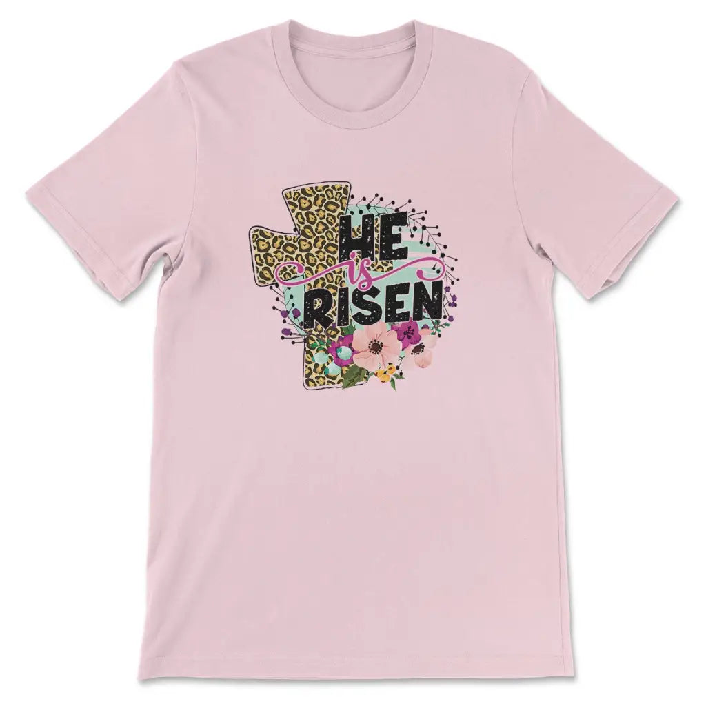 He Is Risen Leopard Cross Women’s T-shirt Pink / S