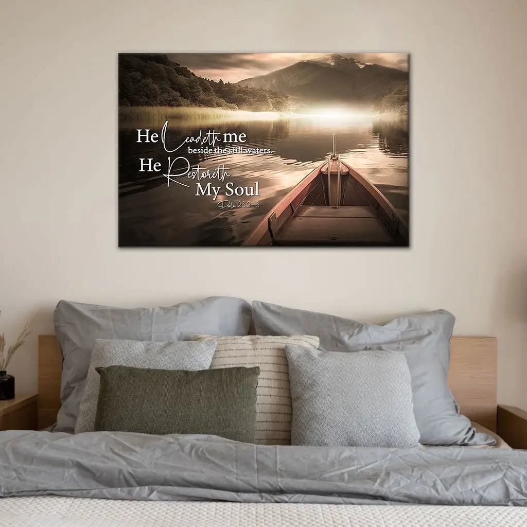 Christian scripture wall décor, He Leadeth Me beside still waters, perfect gift of faith and hope.