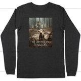 He Left the 99 to Rescue Me Jesus and Lost Sheep Long Sleeve Shirt Dark Grey Heather / S