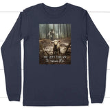 He Left the 99 to Rescue Me Jesus and Lost Sheep Long Sleeve Shirt Navy / S